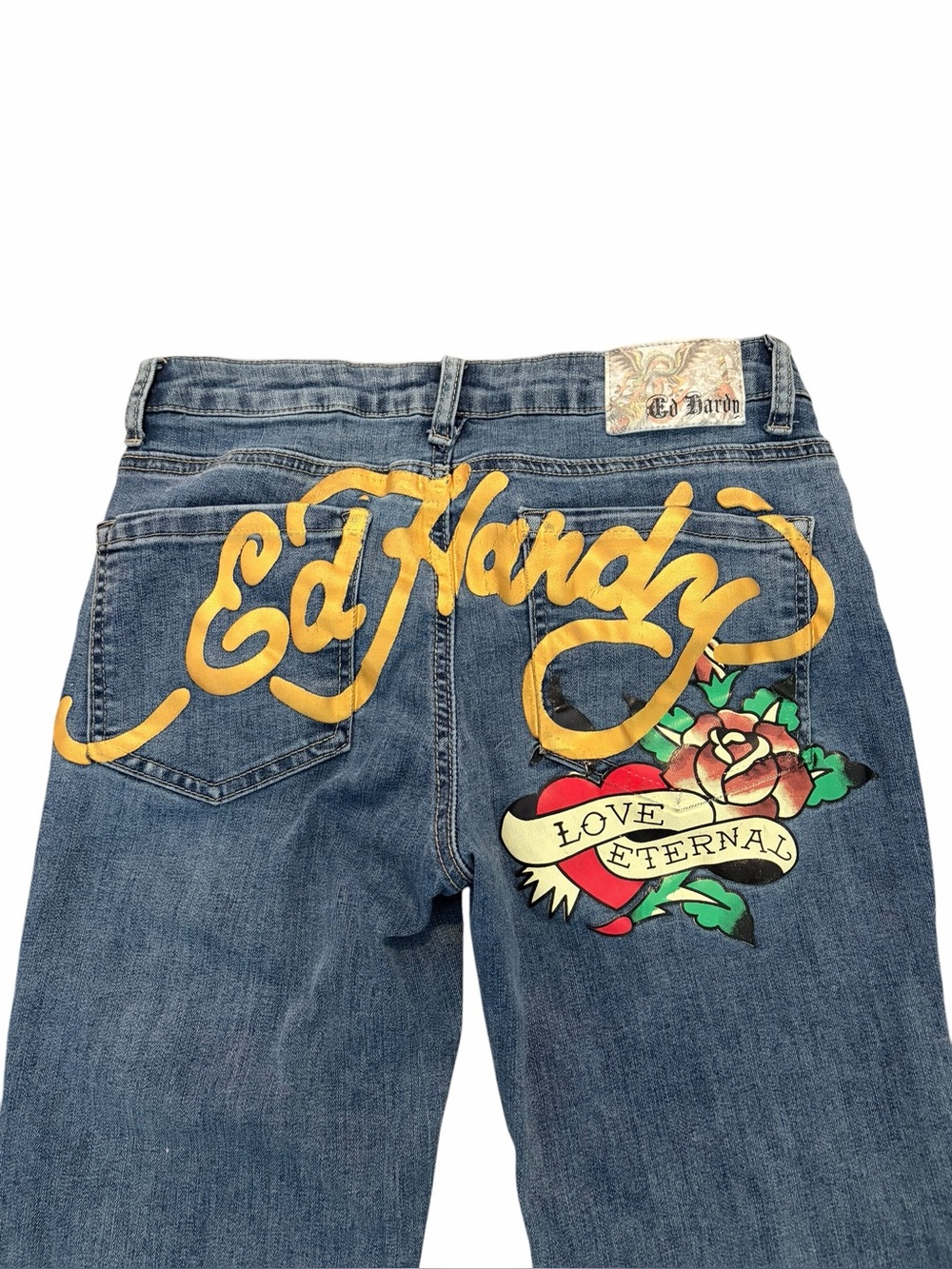 Ed Hardy Flare Jeans Size 28 Y2K Tattoo Love Eternal True Love Denim